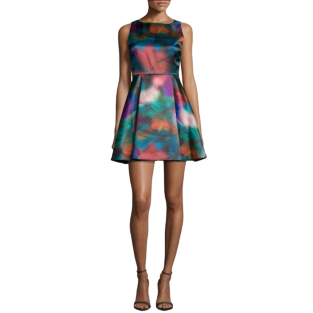 Alice + Olivia Womens Dress Belia A-Line Watercolor Multicolor Open Back Lace 6‎ - Picture 4 of 14